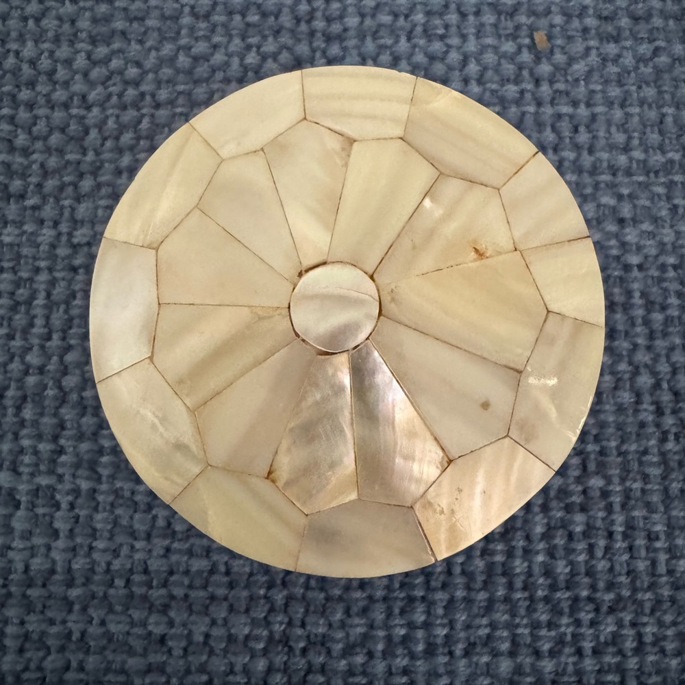 Vintage Mother of Pearl & Brass Round Trinket Box